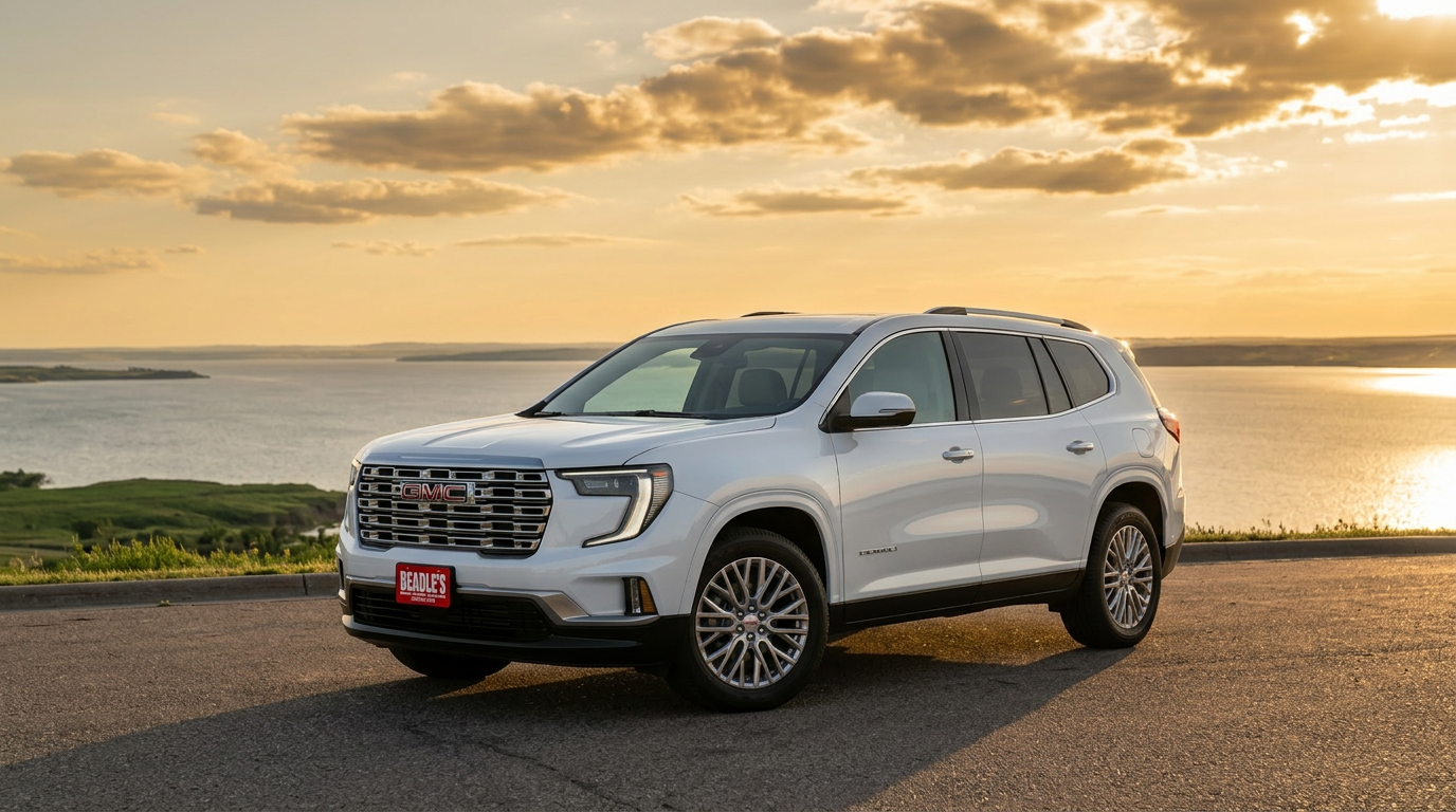 2026 GMC Acadia Denali at Lake Oahe overlook near Mobridge South Dakota