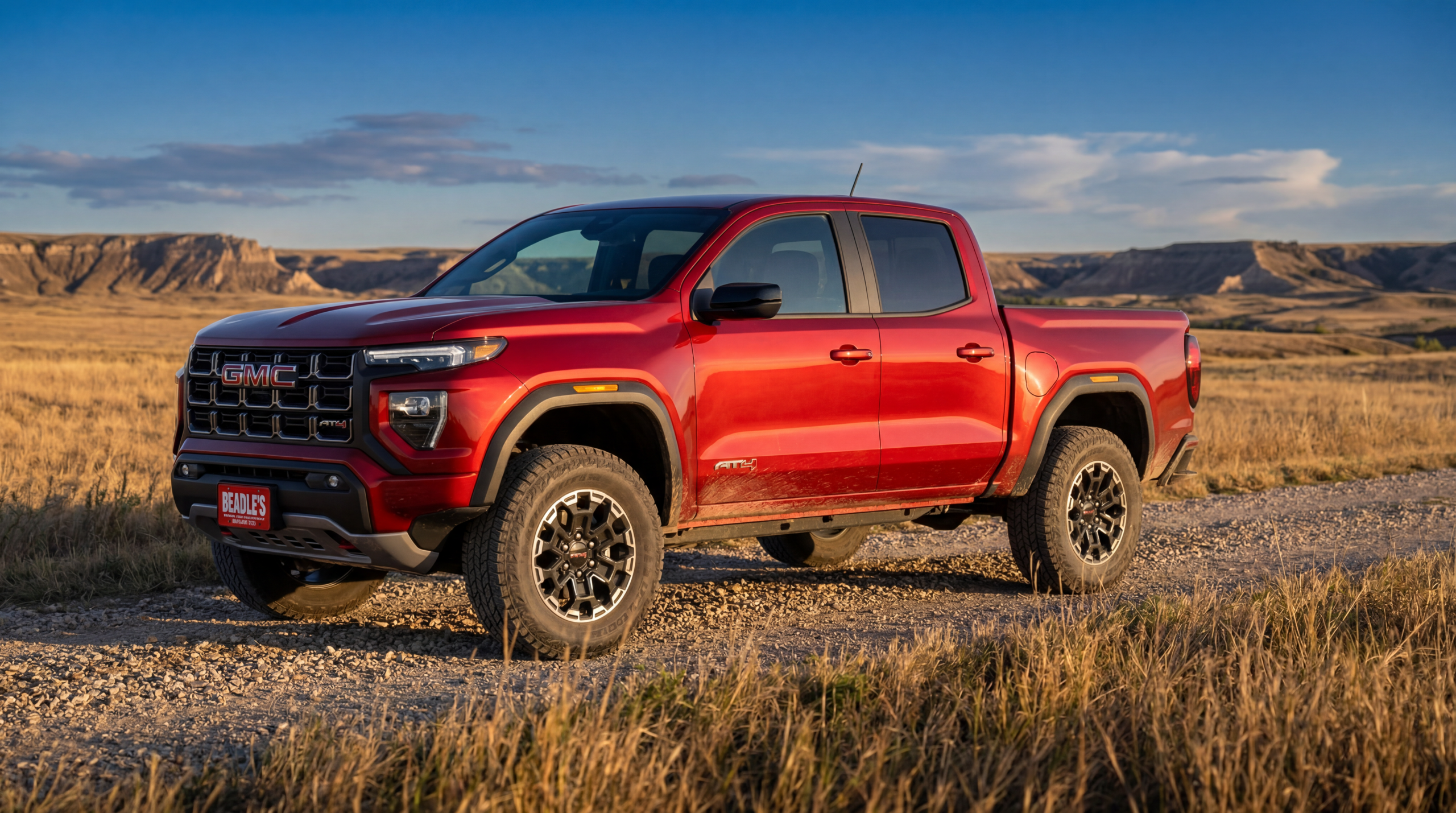 2026 GMC Canyon AT4 on a gravel trail through South Dakota prairie
