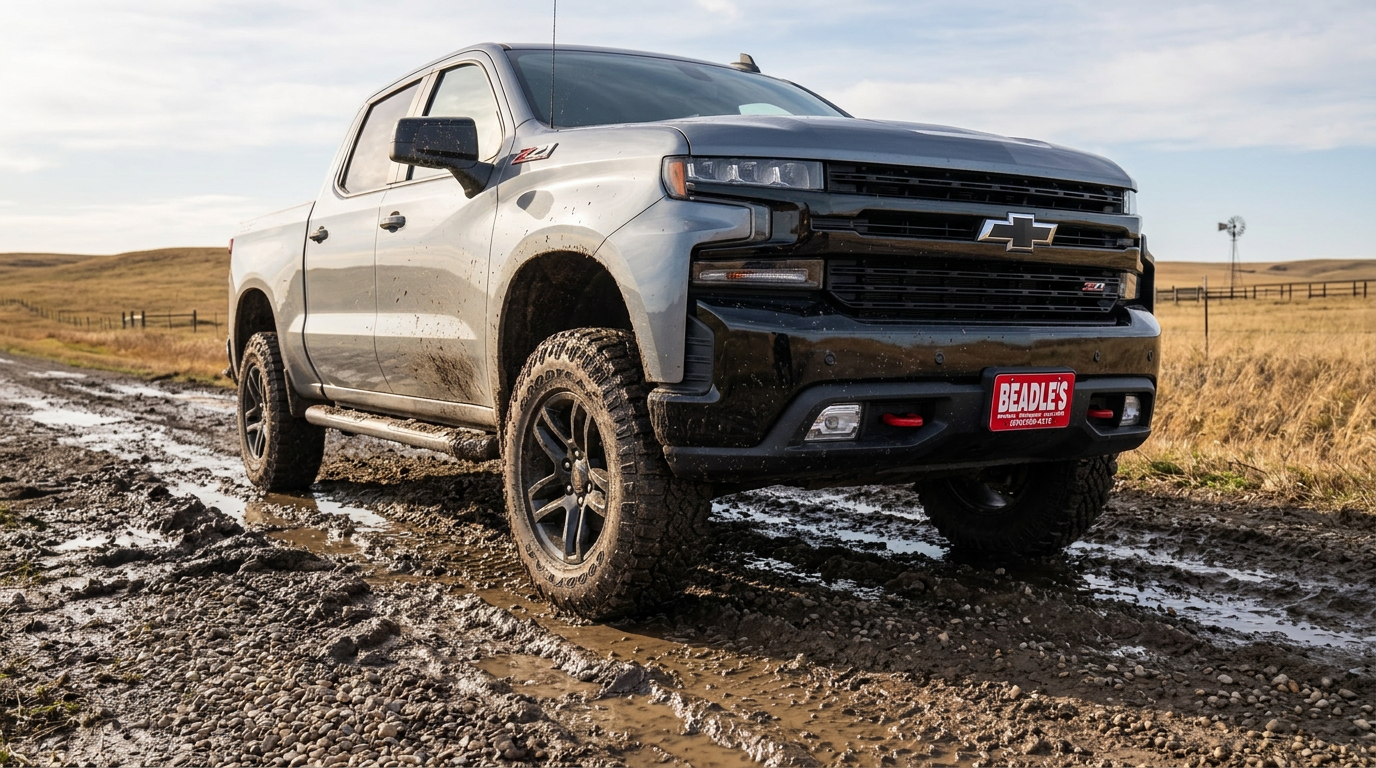 2026 Chevrolet Silverado 1500 Trail Boss on ranch terrain at Beadle Chevrolet Mobridge SD