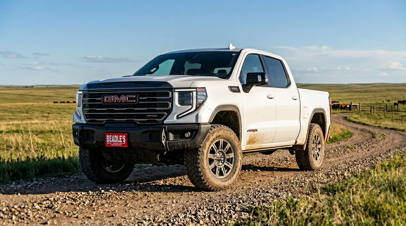 2026 GMC Sierra 1500 AT4X on rugged gravel ranch road in South Dakota