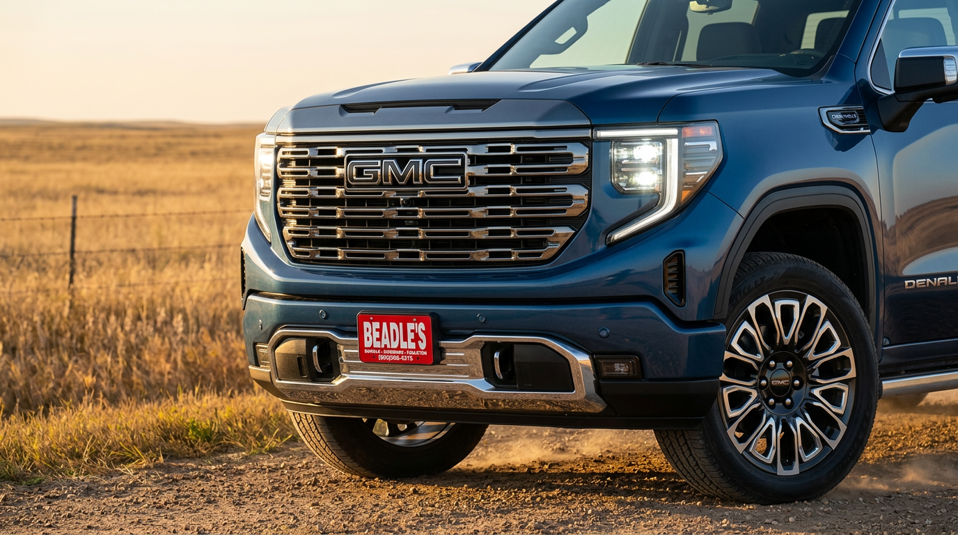 2026 GMC Sierra 1500 Denali front grille detail — Beadle Chevrolet Mobridge SD