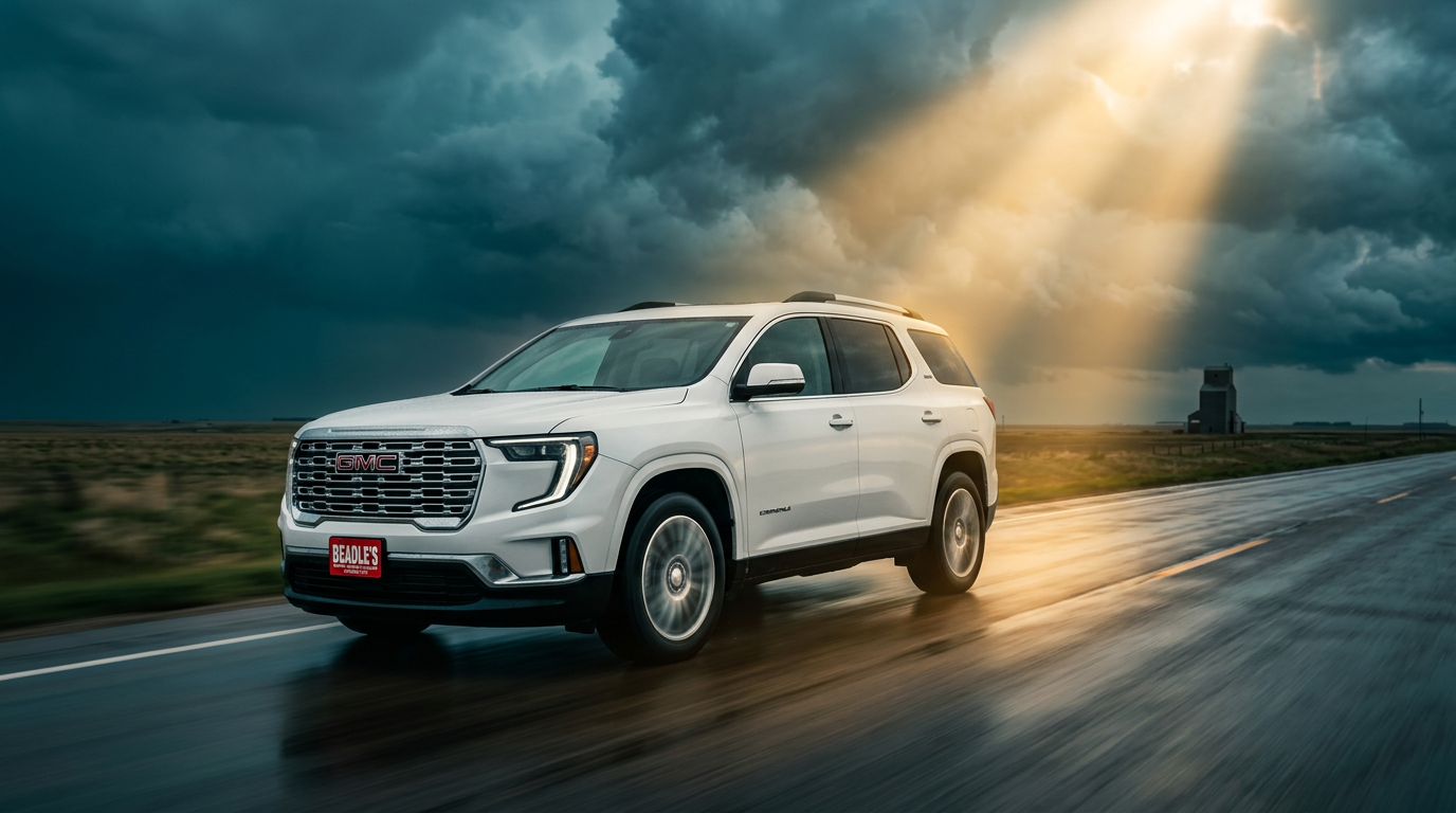 2026 GMC Acadia Denali driving South Dakota Highway 12 near Mobridge, SD