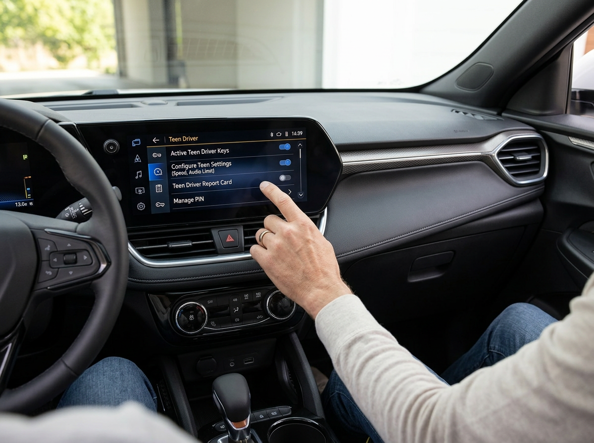 Chevrolet Teen Driver settings screen on the 2026 Trailblazer 11-inch touchscreen